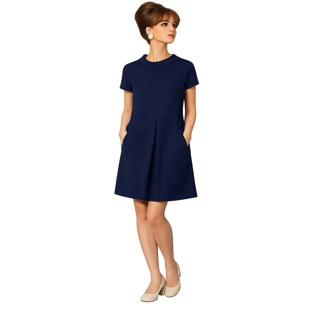 Sara Campbell Womens Navy Blue Shift Retro Dress M USA Trad Wife Office